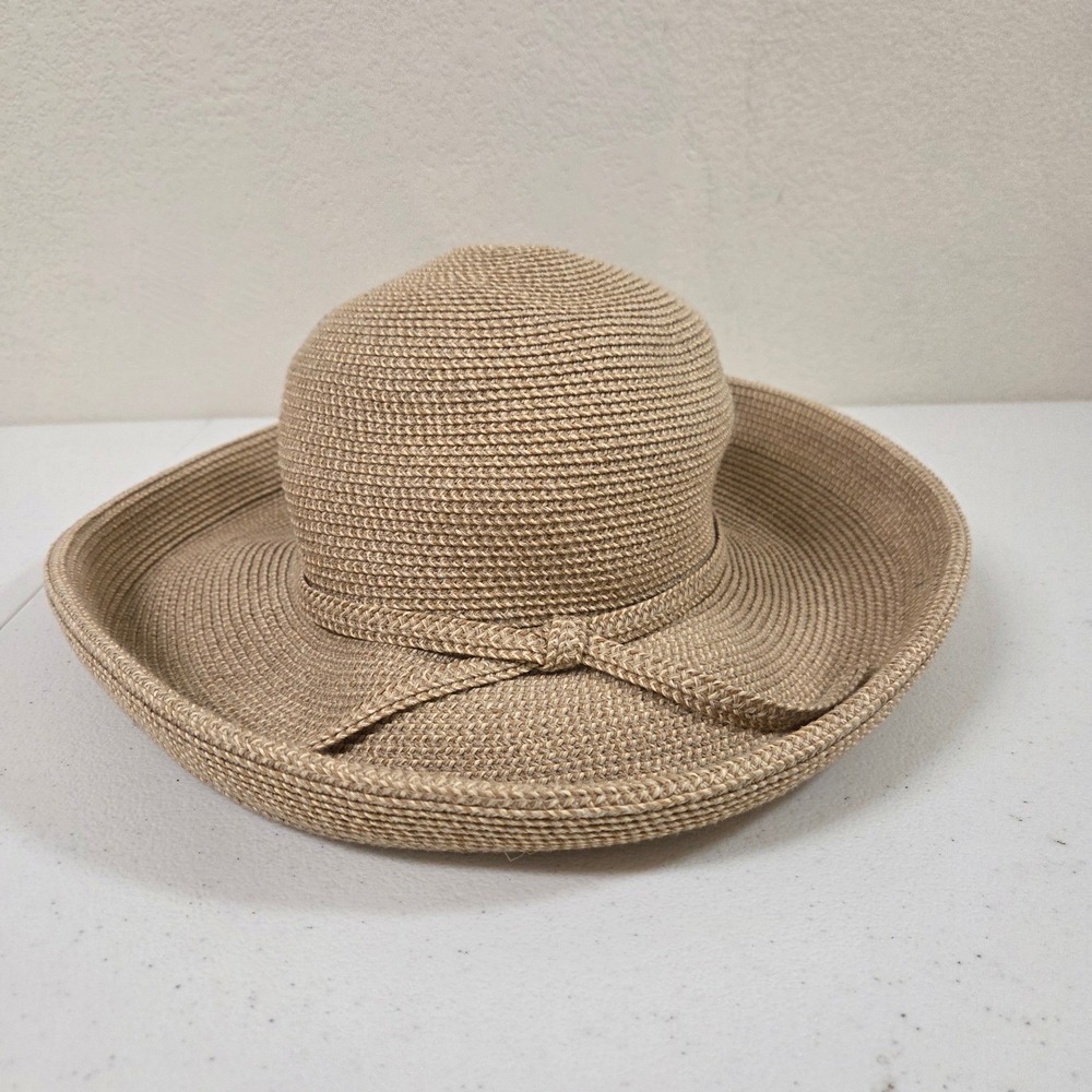 Sunday Afternoons Tan Woven Wide Brim Sun Hat Paper Cotton Blend Bow Band